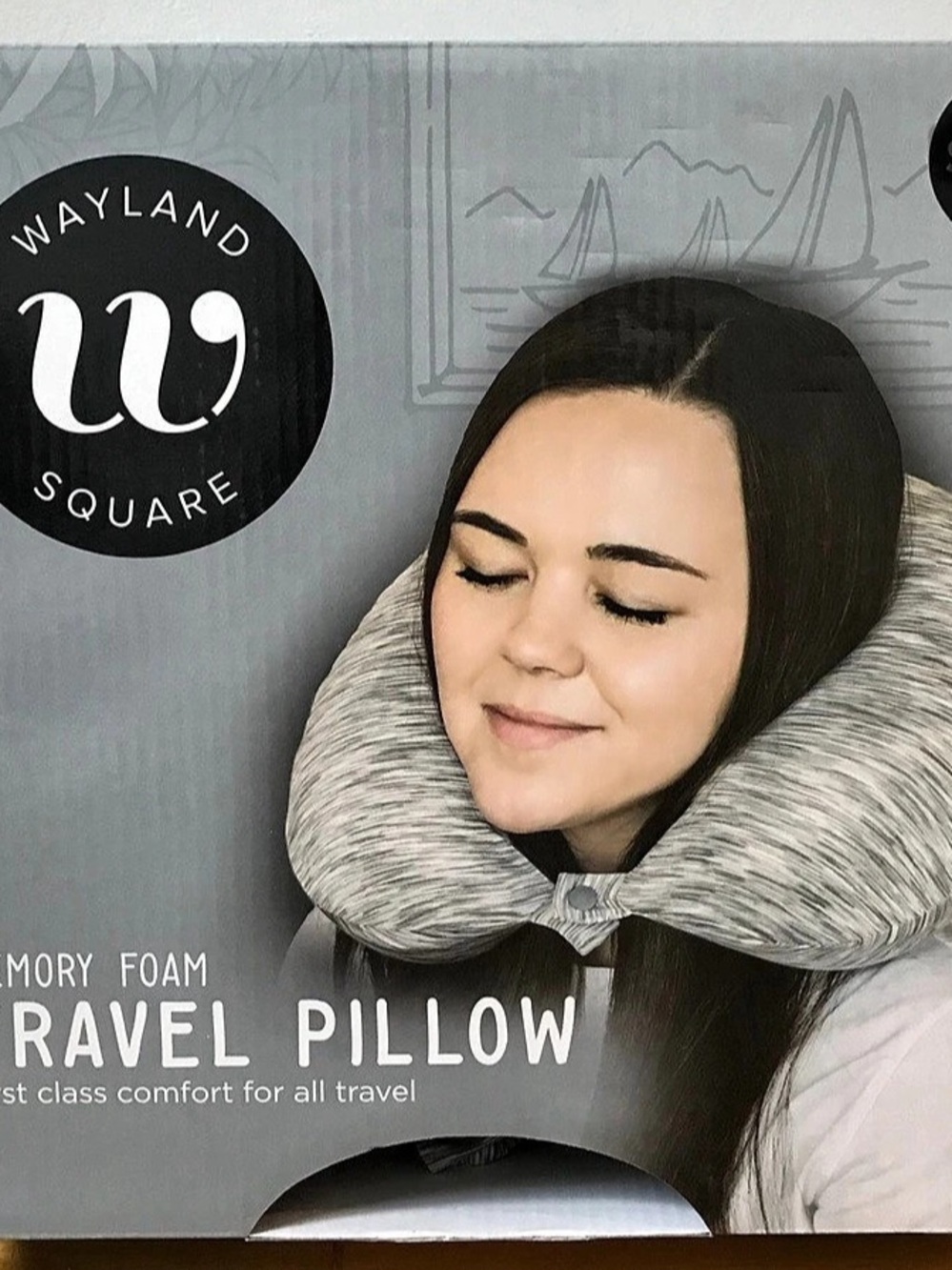 Wayland Square Memory Foam Travel Pillow Gray NWT